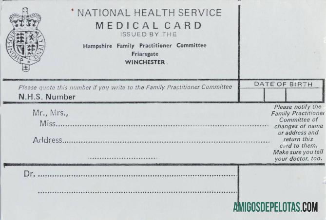 Cartão Médico do Serviço Nacional de Saúde do Reino Unido modelo